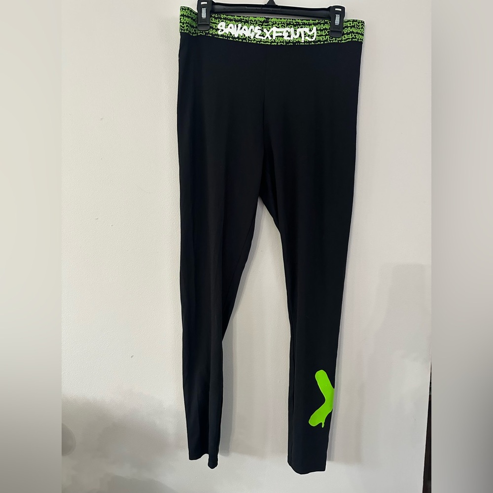 Savage X Fenty Black and Neon Green Leggings
